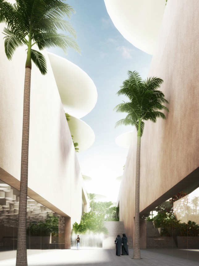 Render of one of the external passage ways that partially travel through the building. (Courtesy Weston Williamson+Partners)