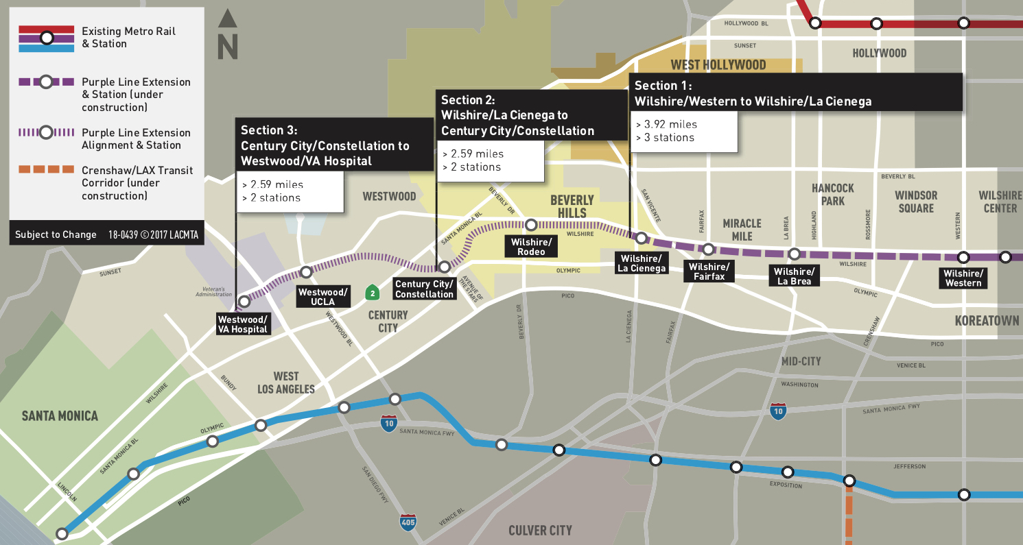 洛杉矶地铁紫线2.59英里的延伸部分已经破土动工。(源)