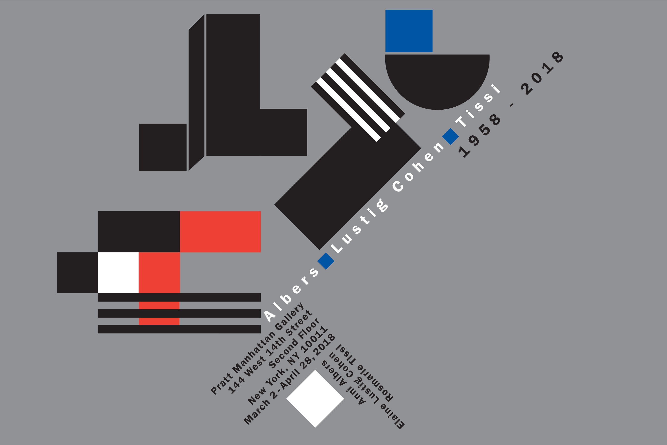 romarie Tissi, 2018，阿尔伯斯，勒斯蒂格，科恩的海报设计，1958-2018年，委托普拉特研究所。(图片来自普拉特研究所)
