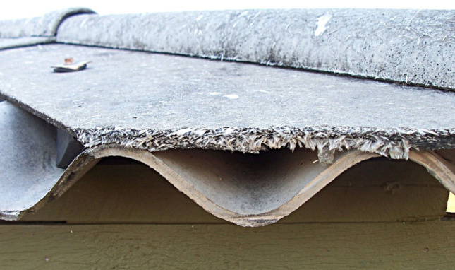 A close-up photo of roofing with asbestos