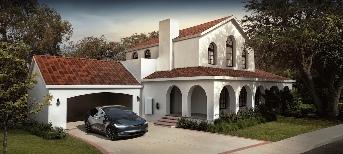 Tesla的太阳能瓦屋顶的渲染