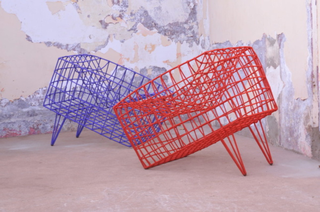 Malian Artist Cheick Diallo的Sansa扶手椅由金属，尼龙和绳索制成