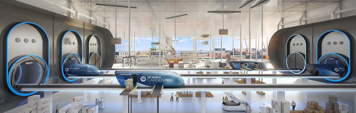 维珍Hyperloop渲染在洛杉矶，加利福尼亚州