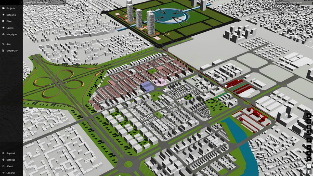 一个数字模型模拟城市出现在屏幕截图，工具栏在左边