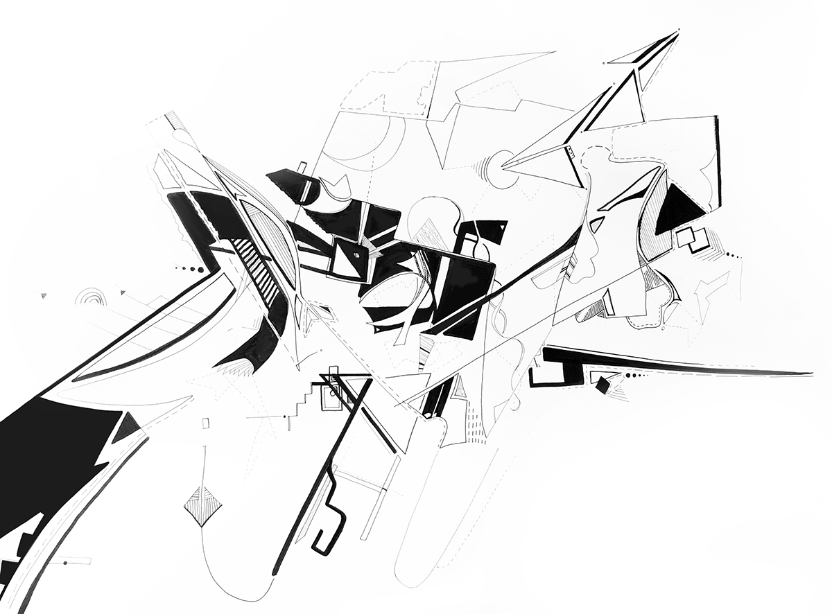 汉斯·科斯特的黑白绘画，展示了各种线段混合在一起