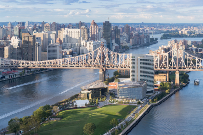 Aerial photo of Cornell Tech on Roosevelt Island in New York City