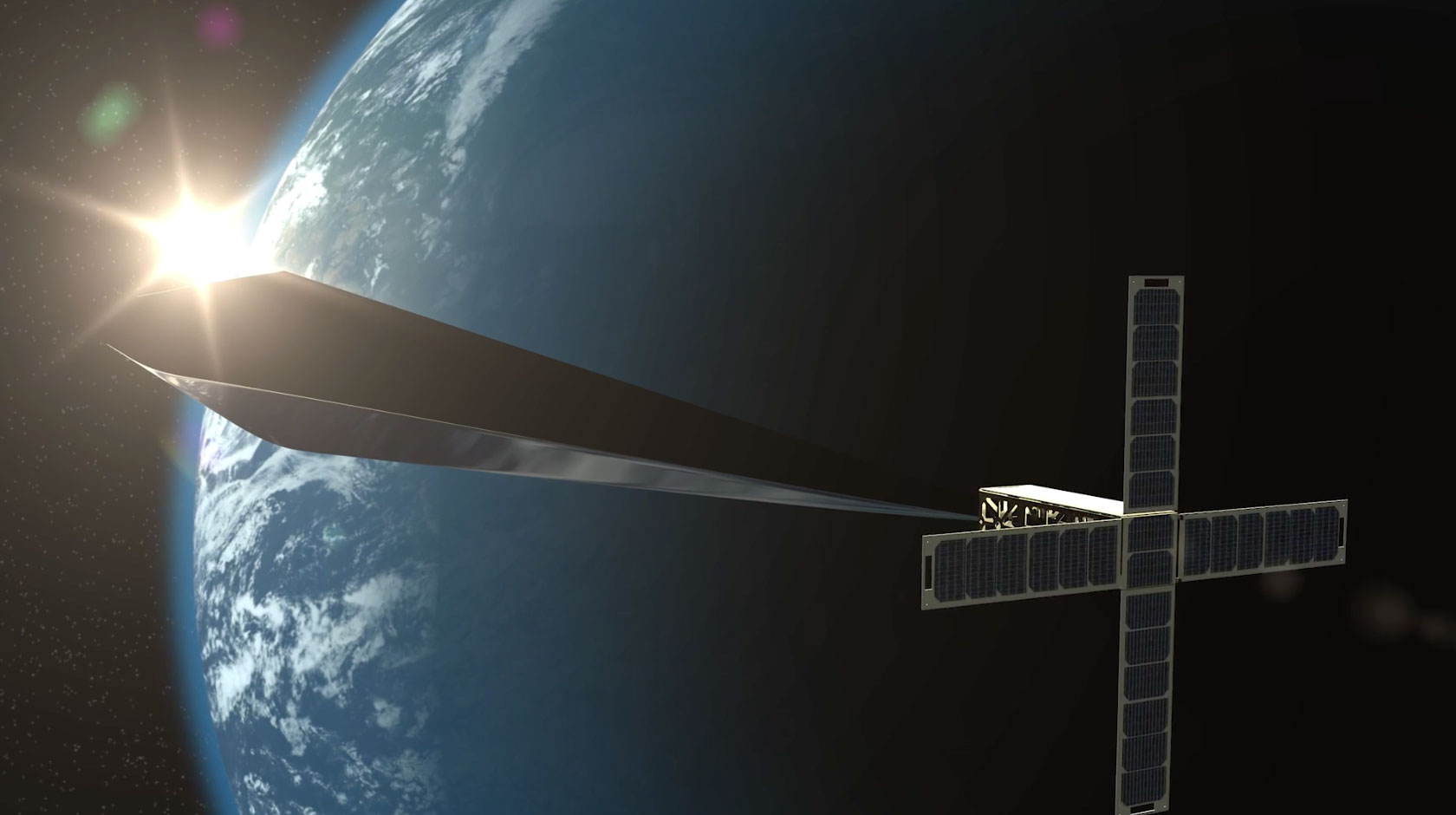 一个附在轨道卫星上的菱形方尖碑的渲染图