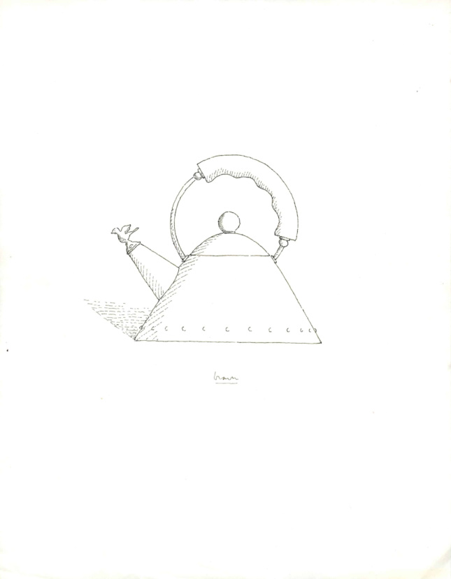 三角形茶壶的黑白线条画
