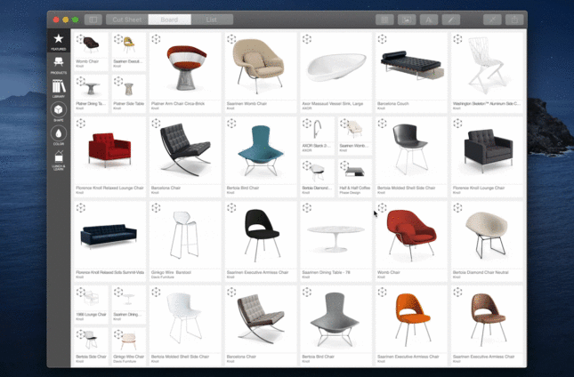 在应用程序窗口中操纵红色椅子的3D渲染。