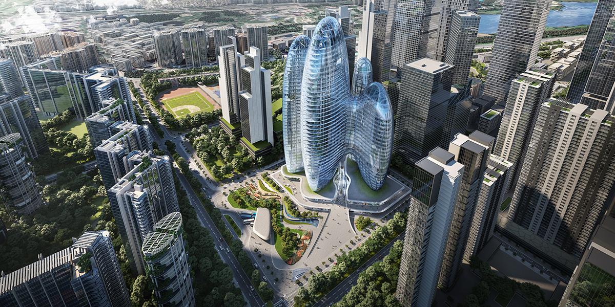 OPPO在深圳的多塔发展与球状设计鸟瞰图