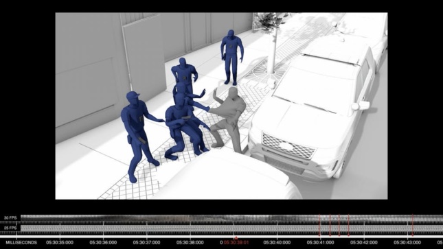 一名男子在停着的汽车附近被警察扣留的3D渲染图