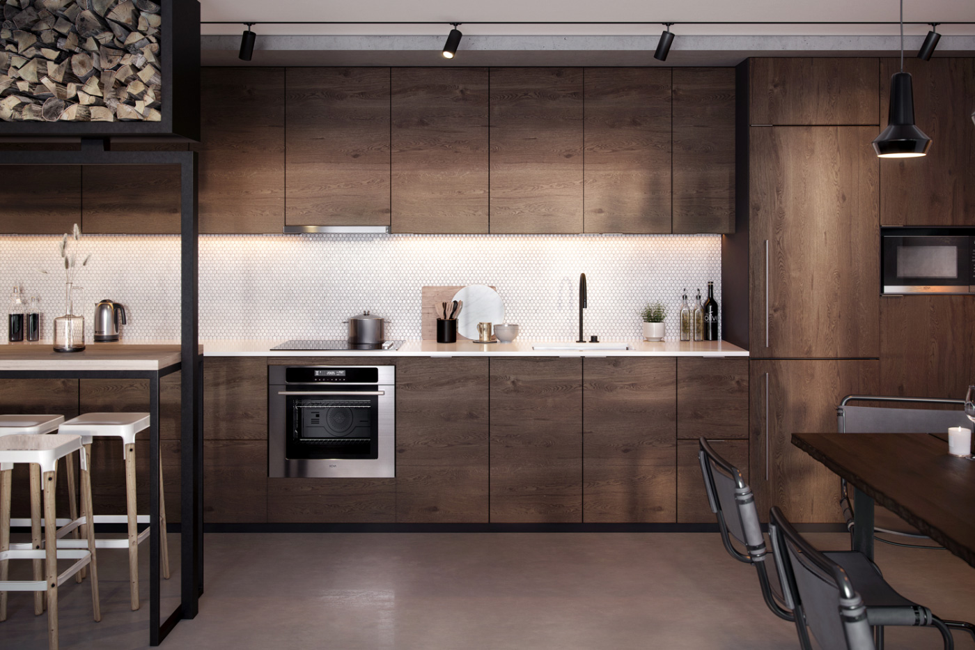 一个厨房系统的照片与木内阁的从科瓦