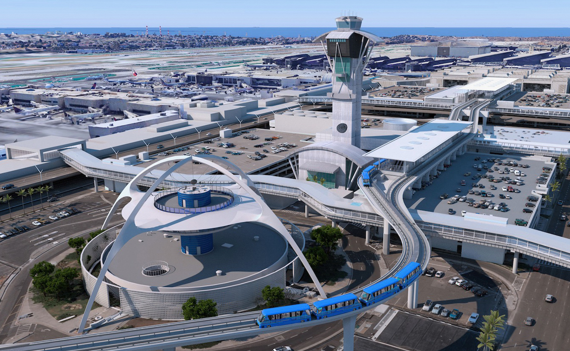 在TECH+上展示的洛杉矶国际机场的航拍效果图