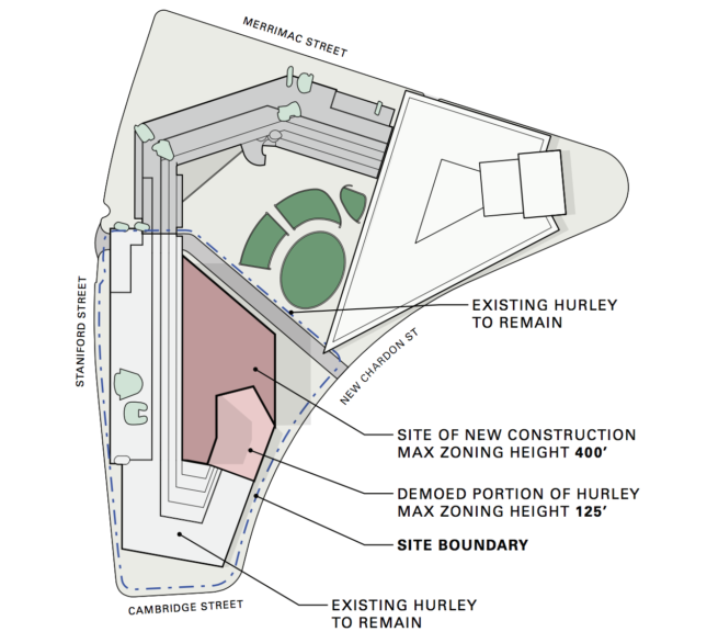 Diagram of government building complex with partially demolished section
