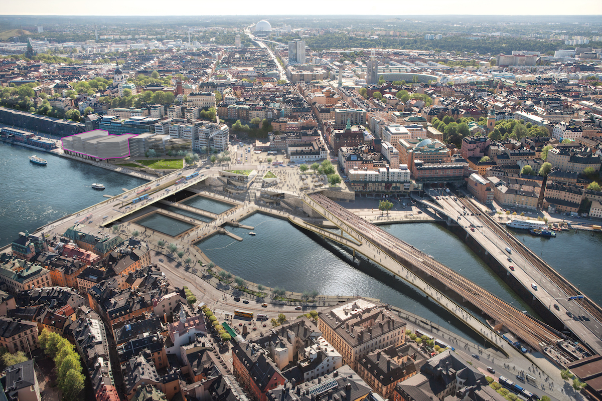 斯德哥尔摩重新开发的Slussen地区的俯视图