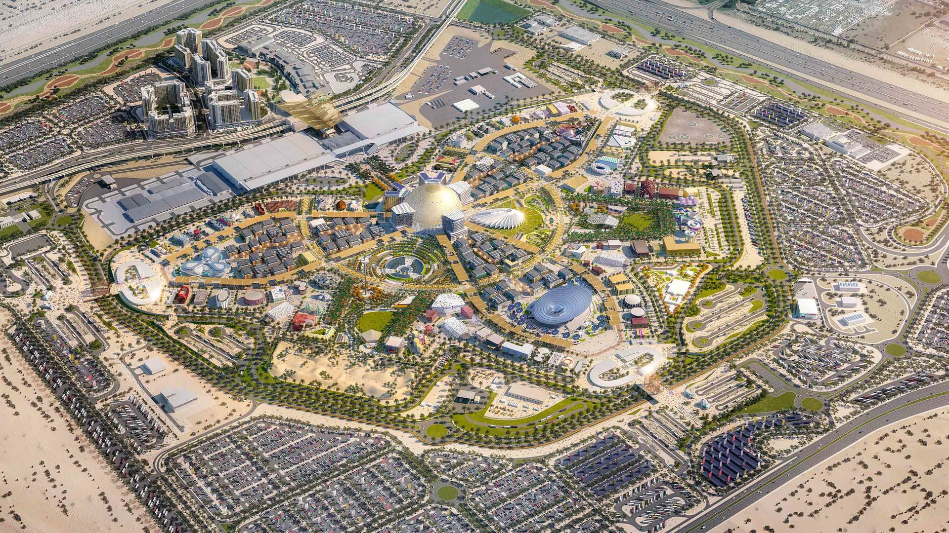 迪拜2020年世博会会场的空中渲染