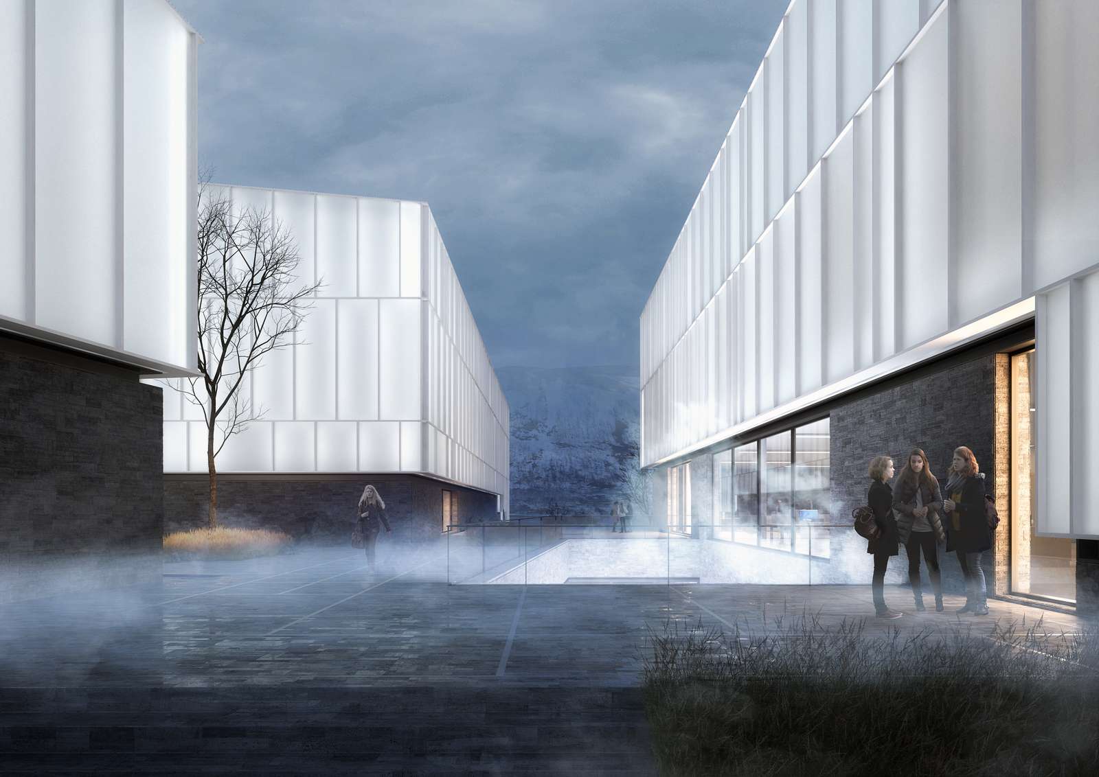 挪威的一个博物馆的插图，新的北极博物馆，与发光的白色卷
