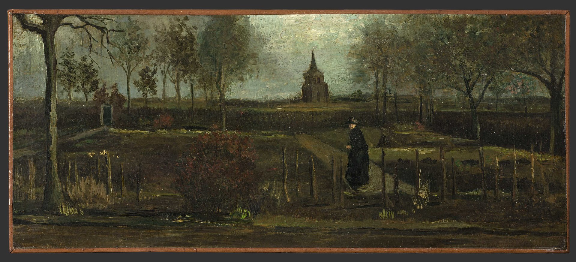 1884年梵高的画作《春天里纽南的牧师花园》