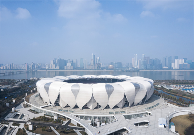 鸟瞰图在杭州，中国的体育场