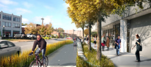在Lexington，肯塔基州的未来骑自行车/漂流径的渲染，恢复公民公共城市