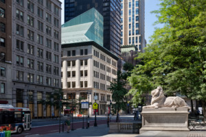 纽约公共图书馆的美术建筑，铜绿色的顶盖