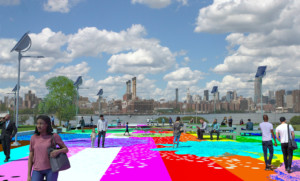 一个彩色的河边公园的插图，现在改名为玛莎p约翰逊