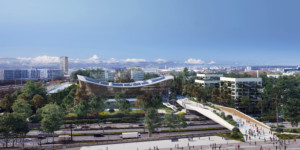 计划的奥林匹克水生中心鸟瞰图在巴黎