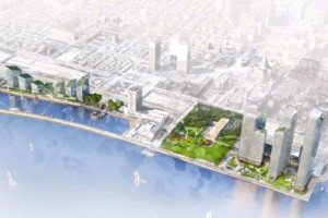 鸟瞰图重新开发的费城滨河在佩恩的着陆