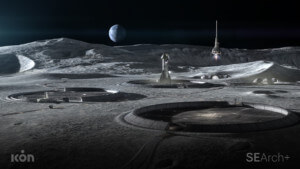 为奥林匹斯工程绘制一个带有圆形建筑的月球殖民地
