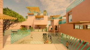 非洲一个由塑料建造的住房社区的插图