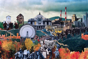 一幅节日秋季景观拼贴画，作为贝鲁特建筑师的一部分正在出售