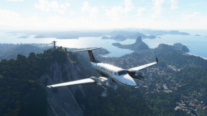 飞行模拟器2020的屏幕截图显示一架飞机在巴西山区上空