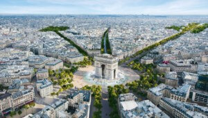 渲染的Champs-Élysées与新种植的走廊