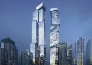 渲染由Frank Gehry设计的双摩天大楼在多伦多