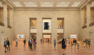 博物馆宏伟的入口大厅的效果图