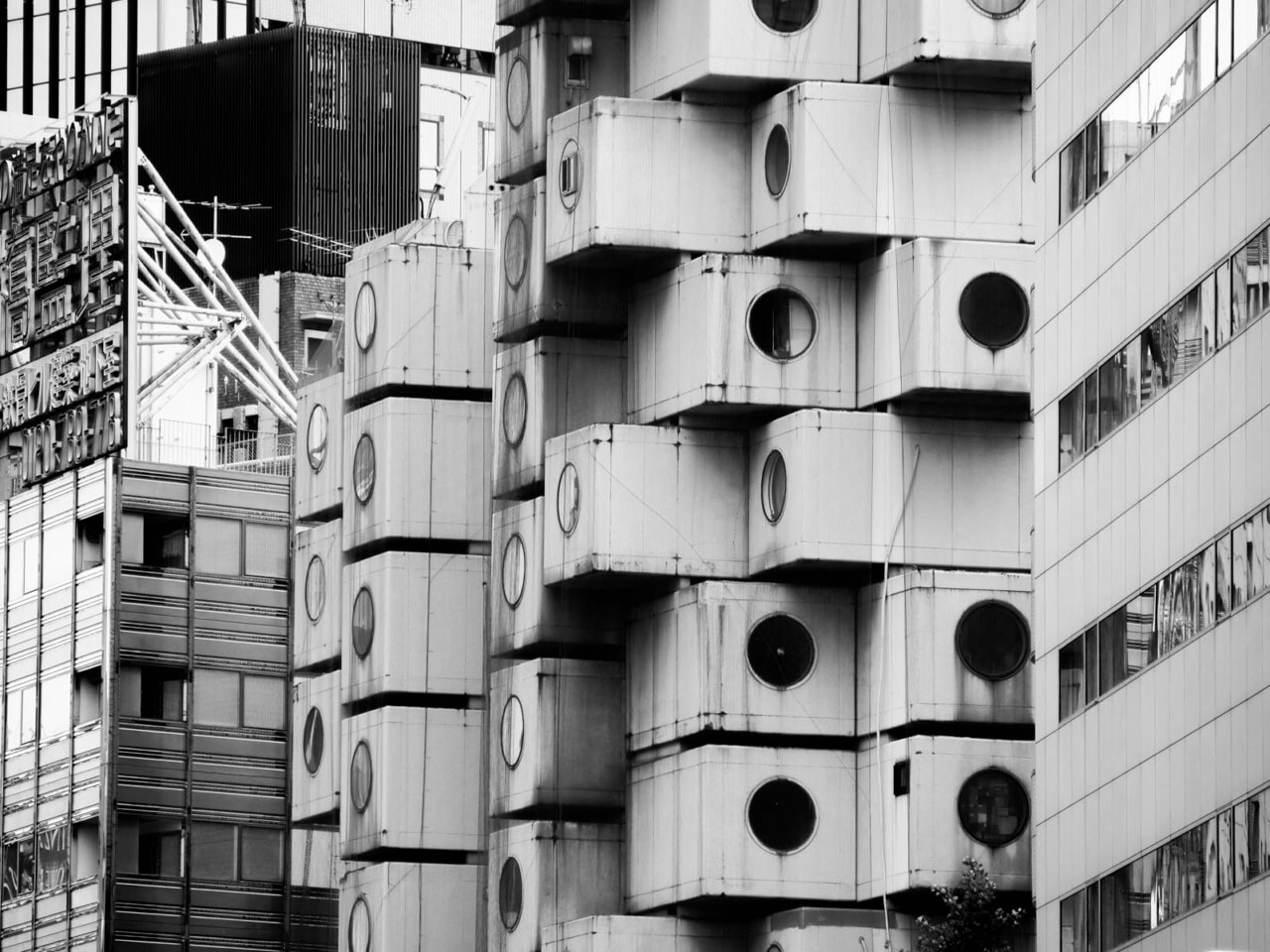日本新陈代谢建筑的著名作品黑白照片