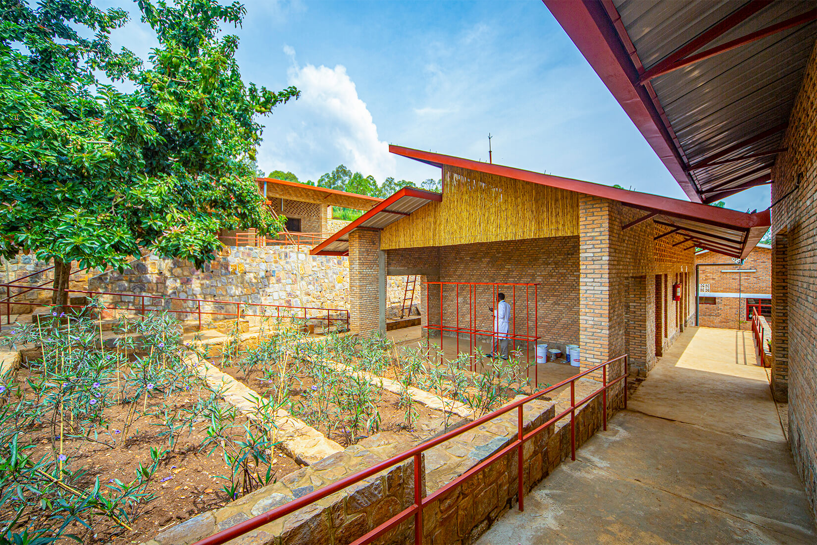 photograph depicting the interior terraced courtyard of a Rwandan health center