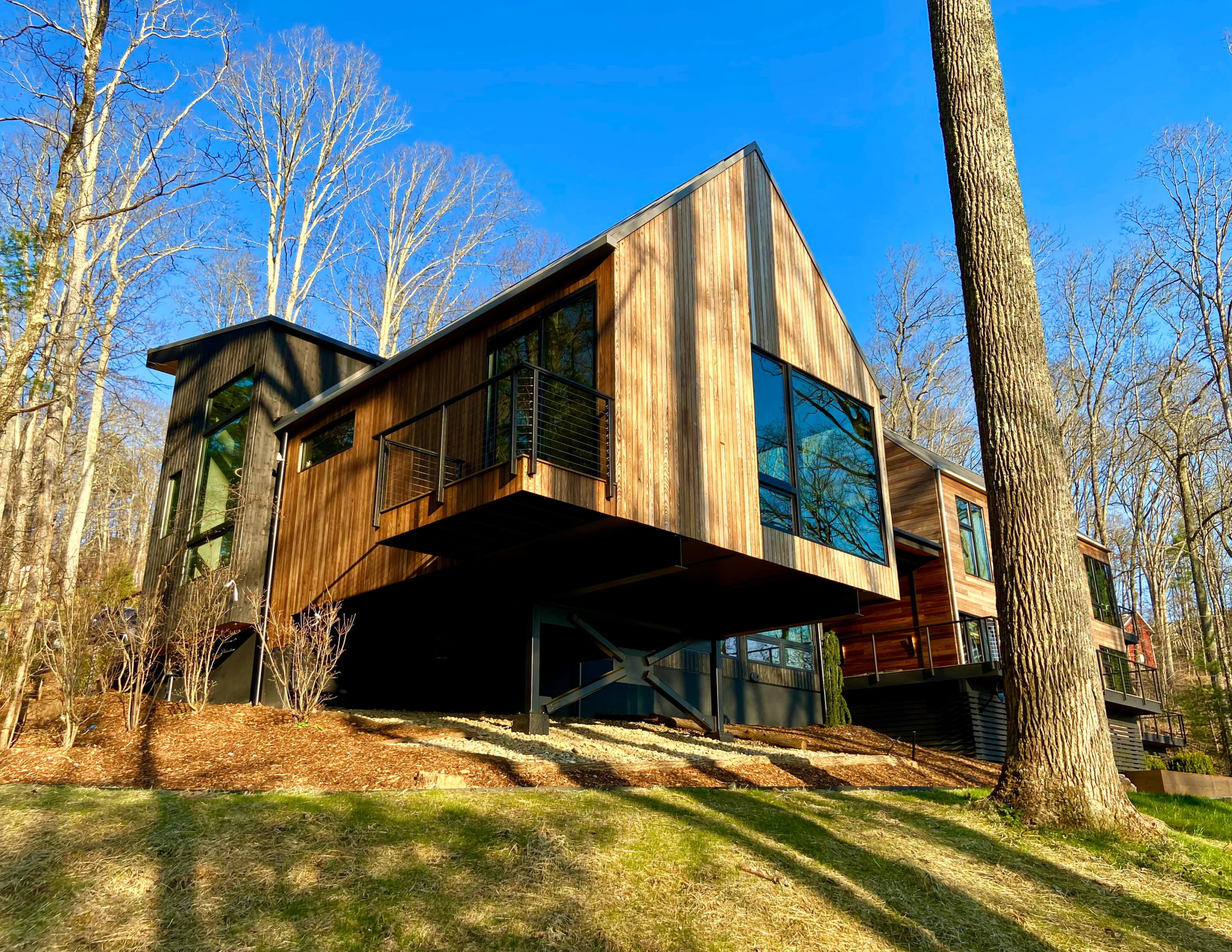 photograph depicting the exterior of a contemporary mountain retreat outside of Asheville, North Carolina
