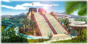 一个巨大的金字塔覆盖着类似于神庙市长的滑水道