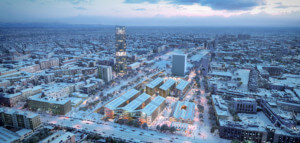 2026年米兰-科尔蒂纳奥运村在冬季延伸至远方的效果图