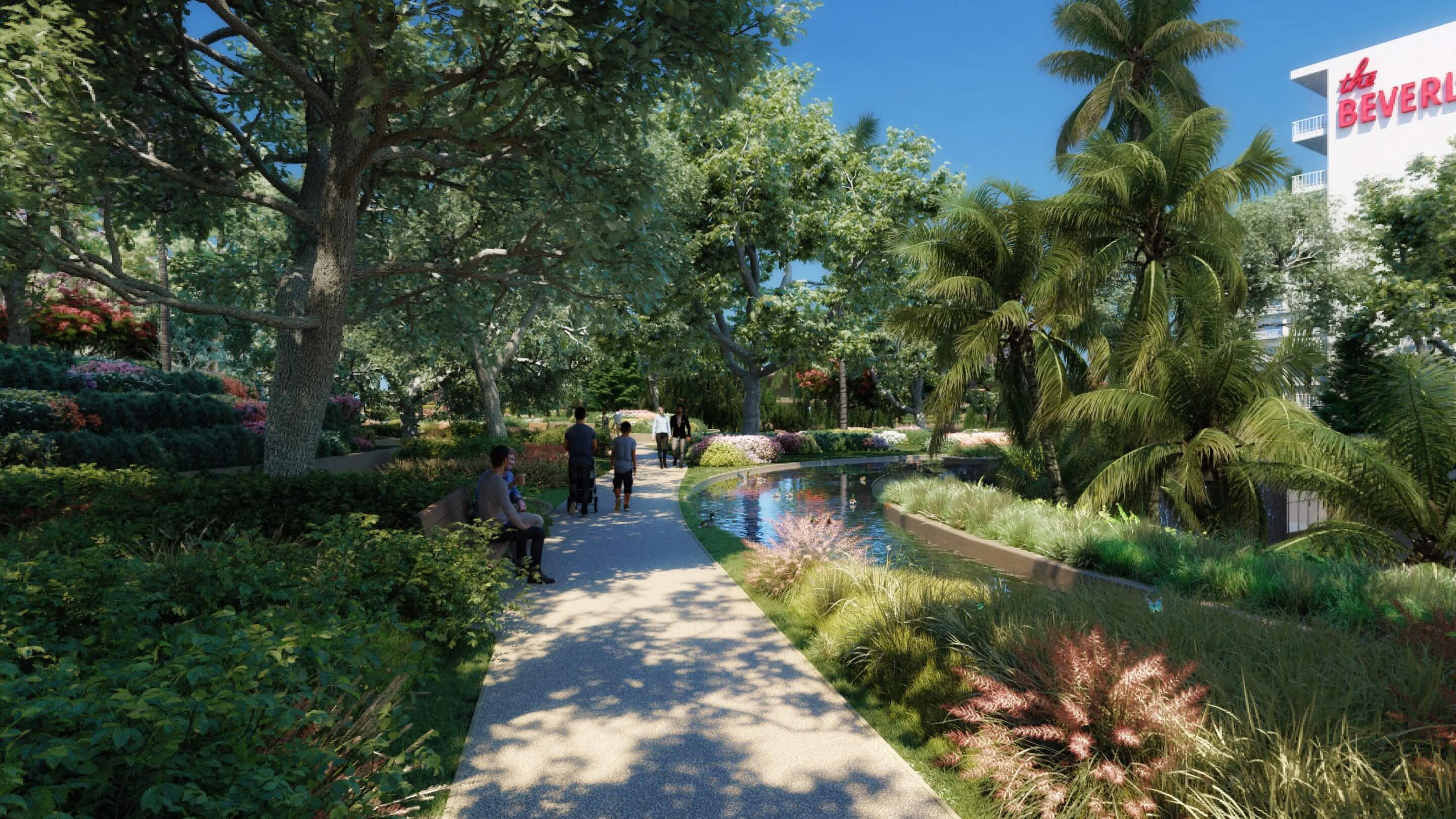rendering of a walking path through a botanical garden