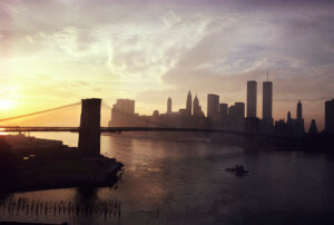 20世纪70年代，从世贸大厦俯瞰曼哈顿下城的天际线