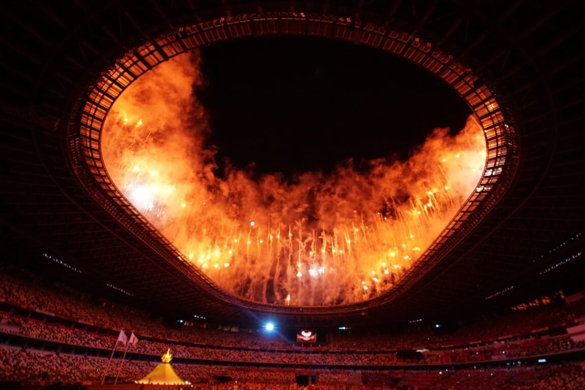 A ring of fire visible through a stadium hole