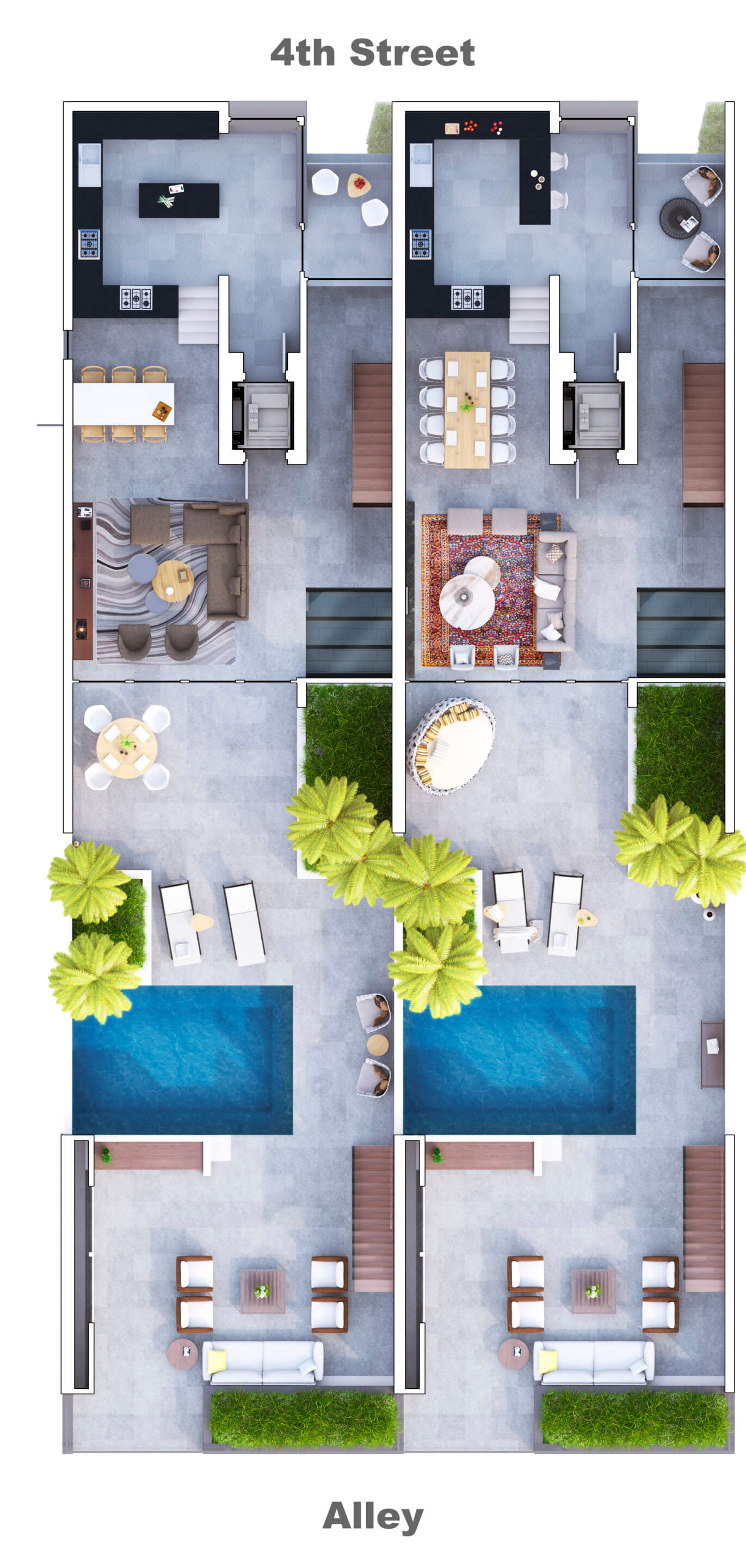 a vertically oriented floor plan of the Zahrada townhomes 