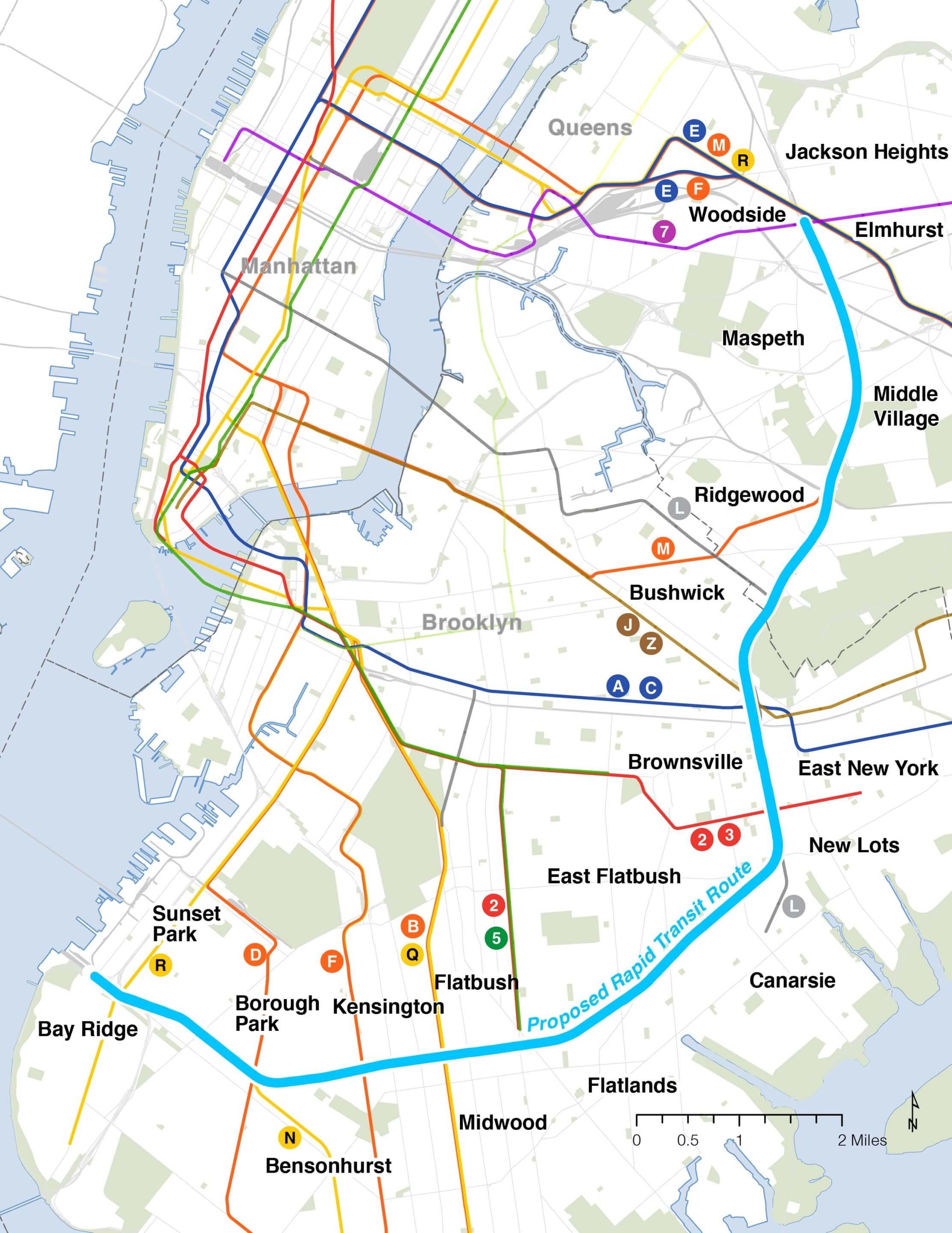 A map of the Interborough Express route through brooklyn and queens