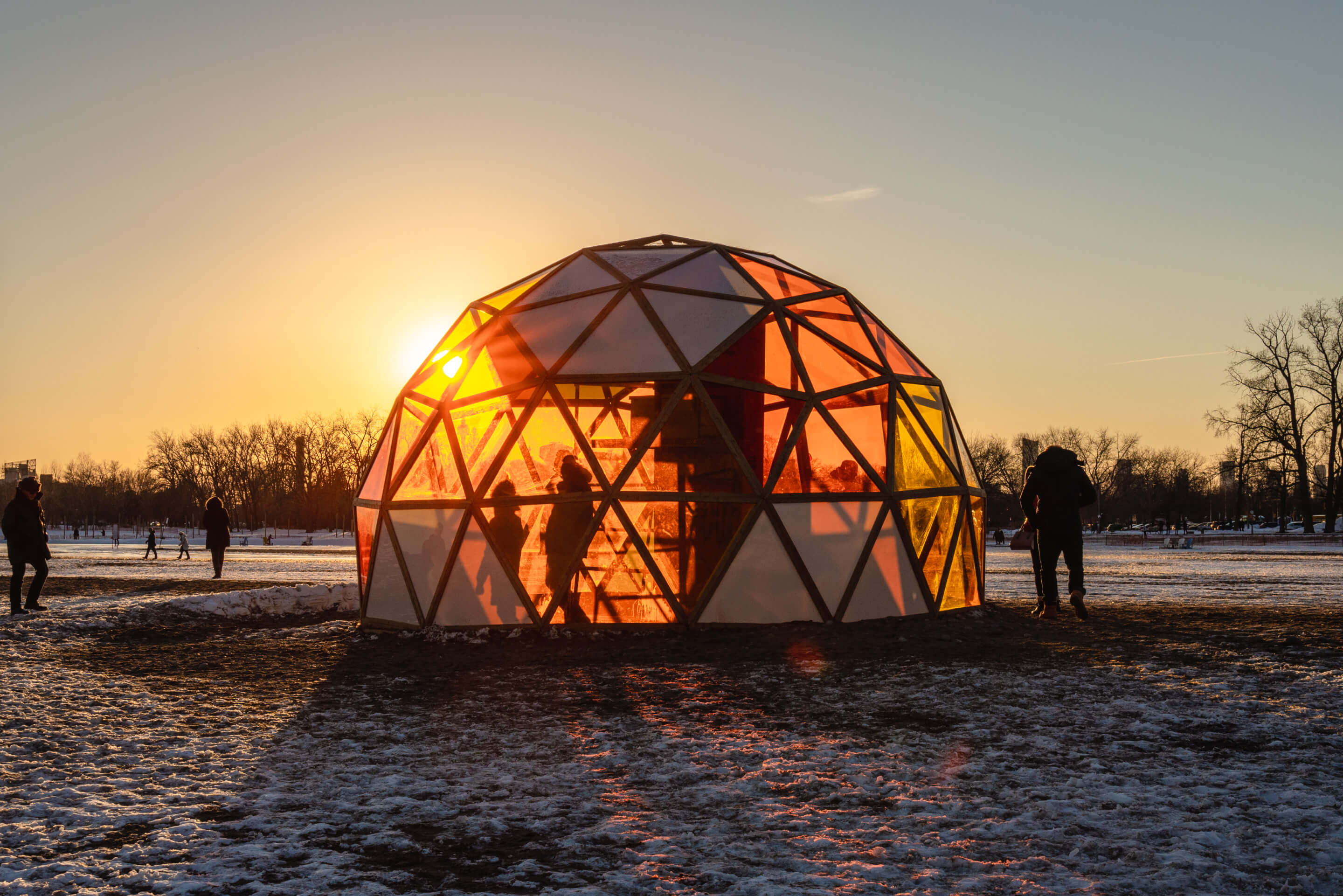 dome-shaped beachfront pavilion installation 