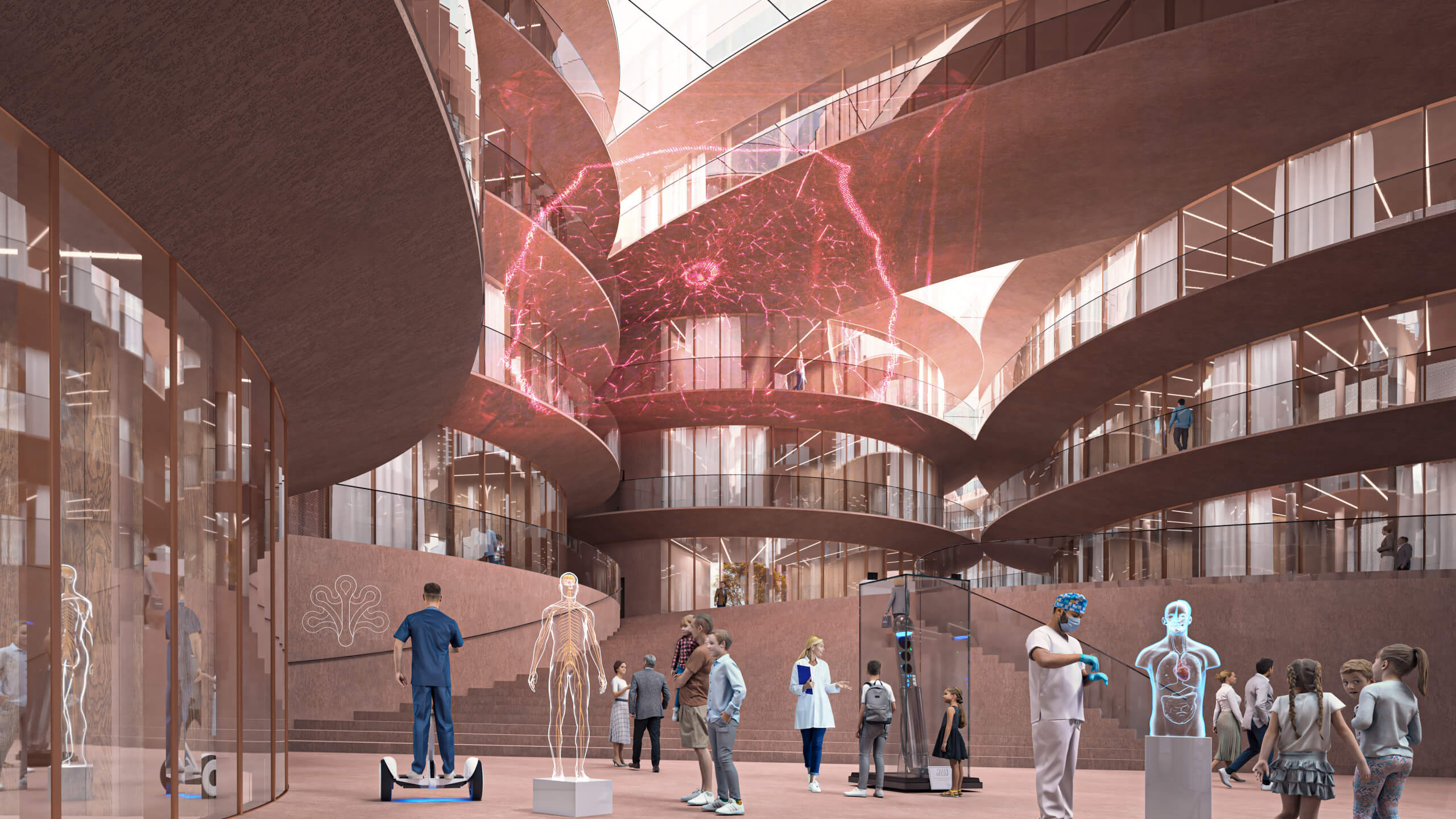 rendering of scientific displays in a public area of a medical research building