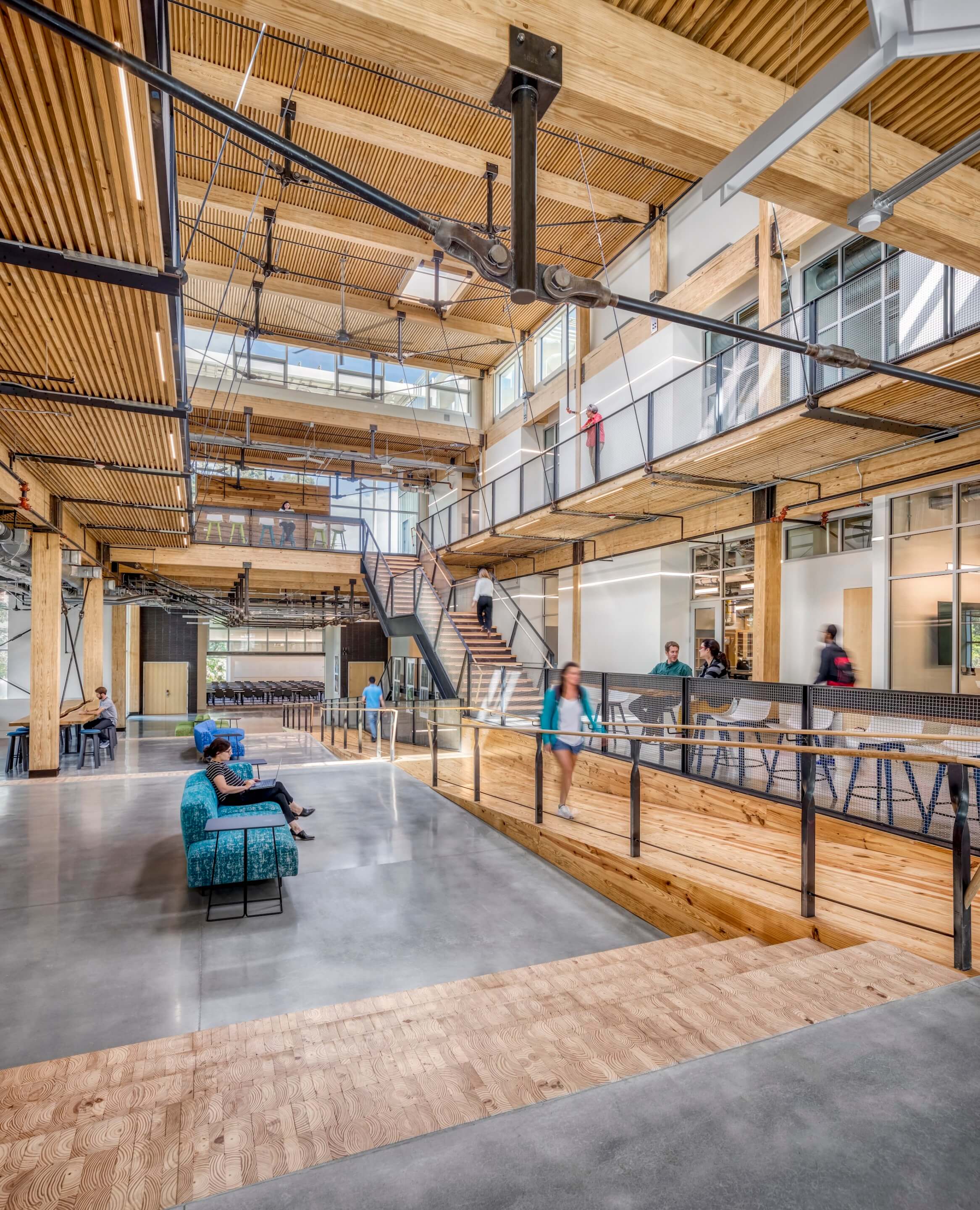 timber interior of a sustainable campus building